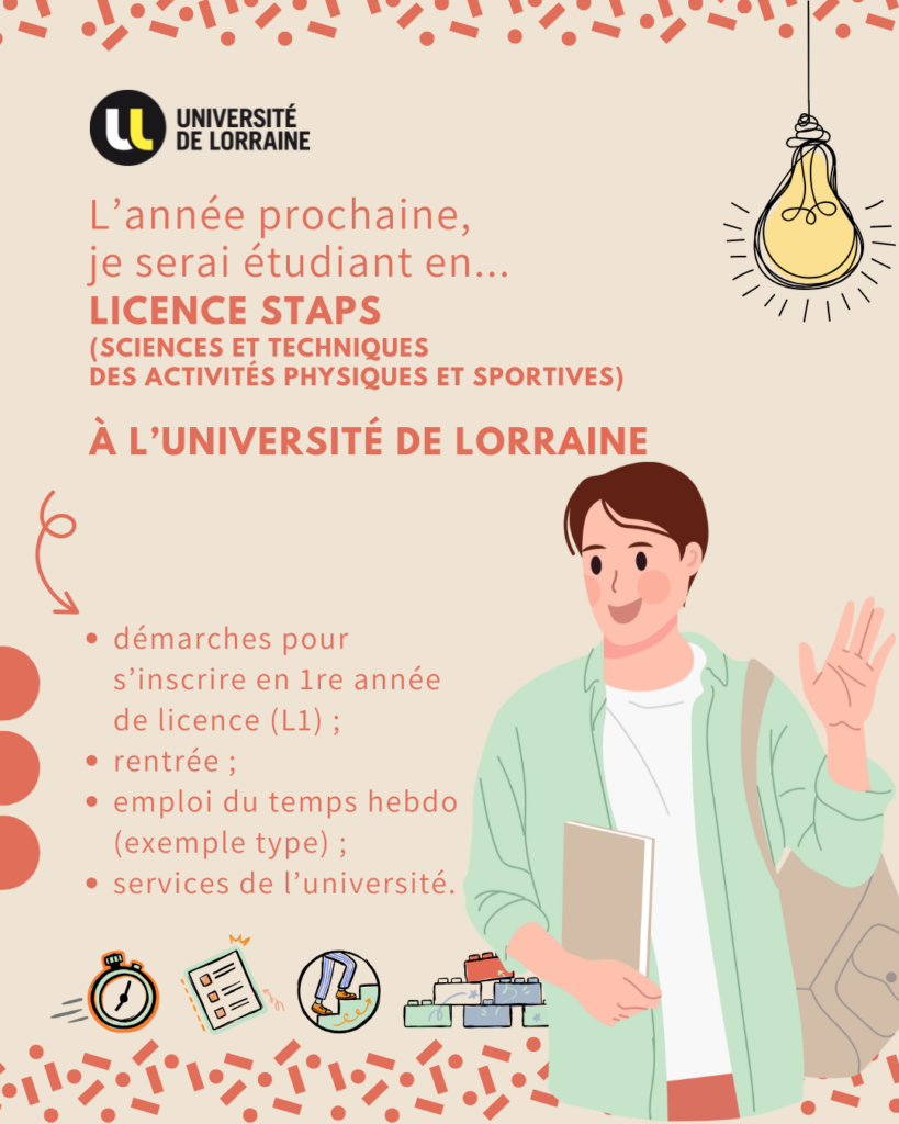 Image renvoyant vers un document sur la 1re ann&eacute;e de licence en STAPS : d&eacute;marches pour s'inscrire, rentr&eacute;e, emploi du temps type, services de l'universit&eacute;.