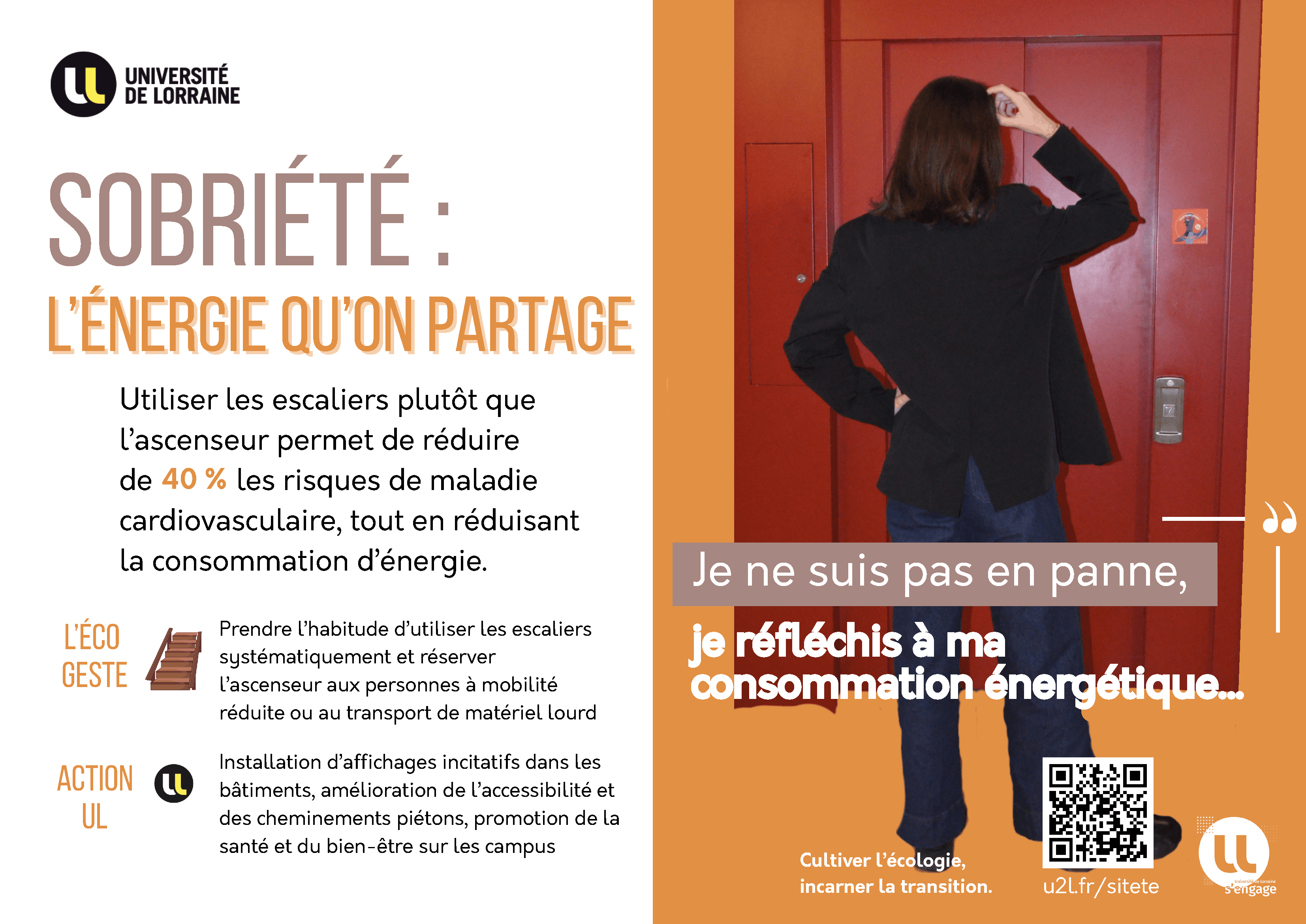 Affiche pour impression de la campagne de sobriété énergétique sur l'utilisation de l'ascenseur